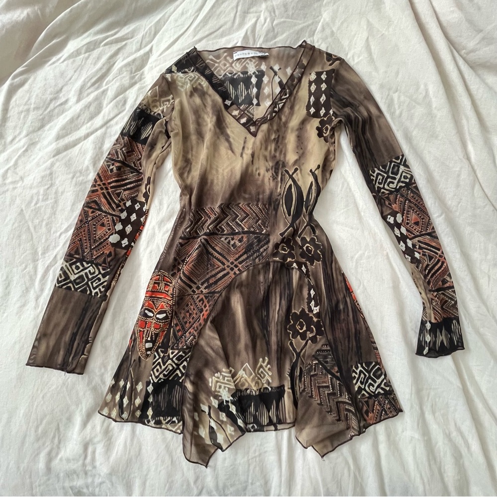 Cache Cache Brown Abstract Print Sheer Asymmetric… - image 3